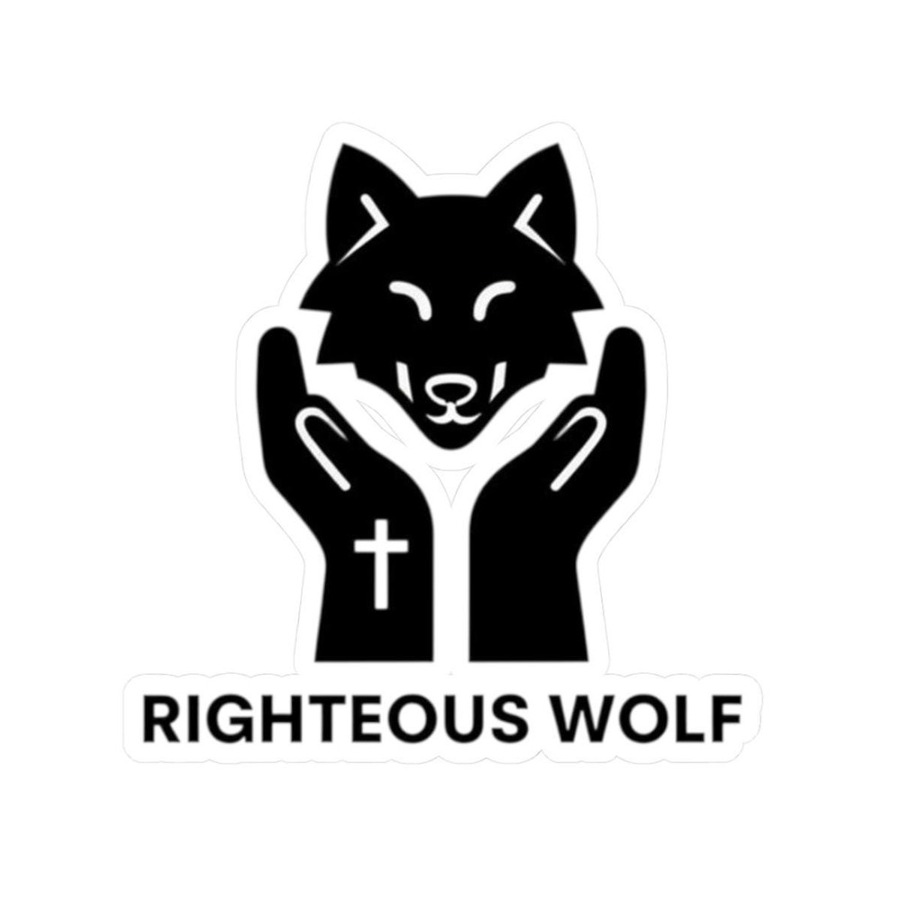 Righteous Wolf Logo Kiss-Cut Sticker Wolf Praying Hands Emblem Vinyl Decal Black